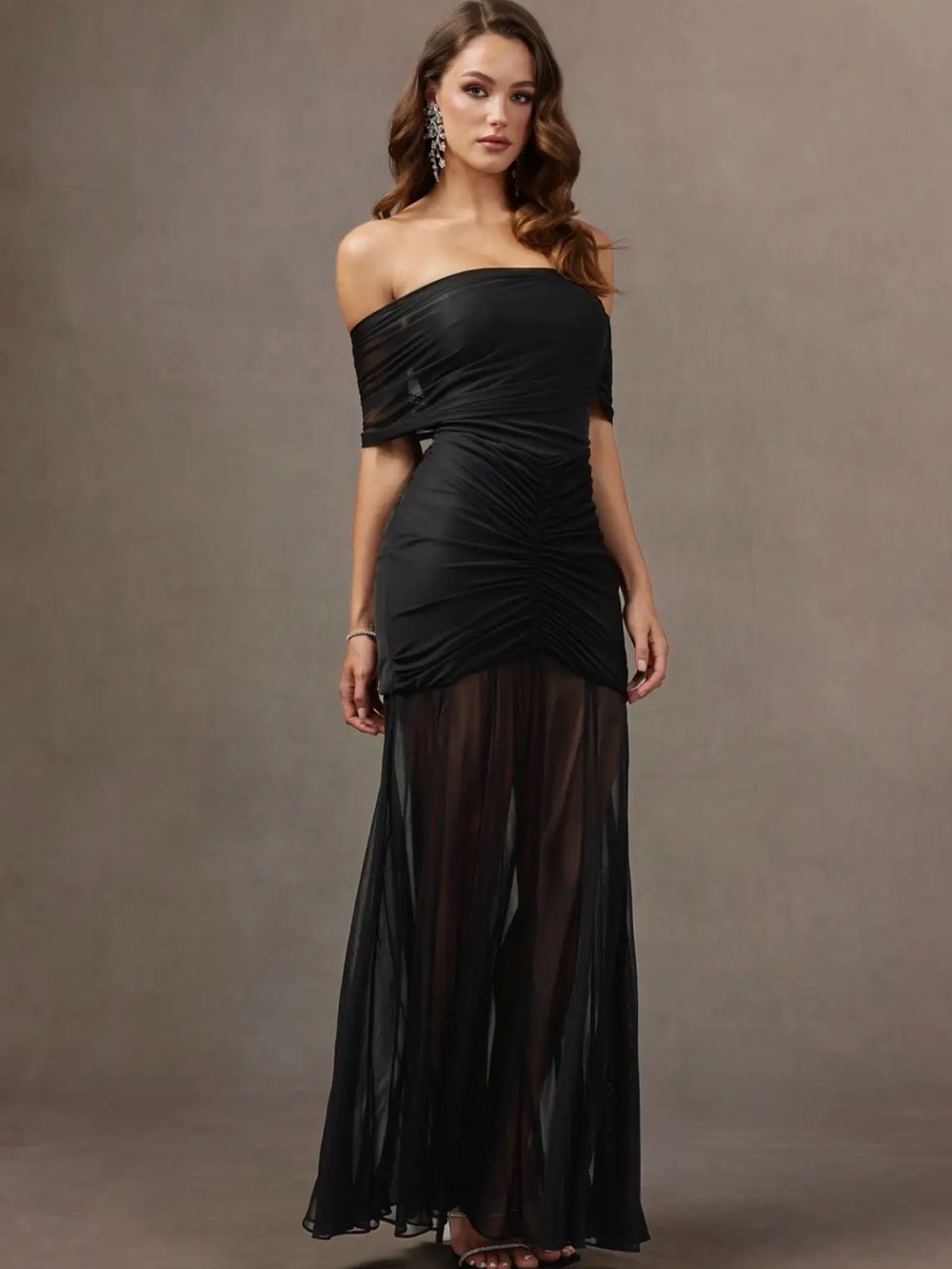 Azazie Black Strapless Sheer Maxi Dress